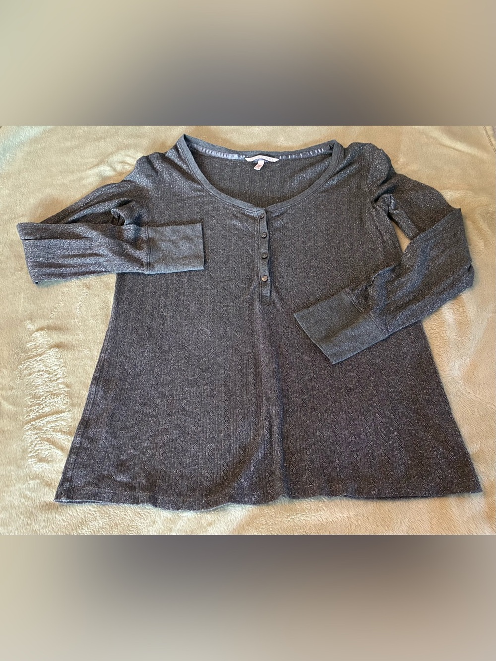 Women’s Victoria's Secret Charcoal Scoop-Neck Henley Long Sleeve Top Size XL